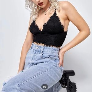 Black backless lace cami top